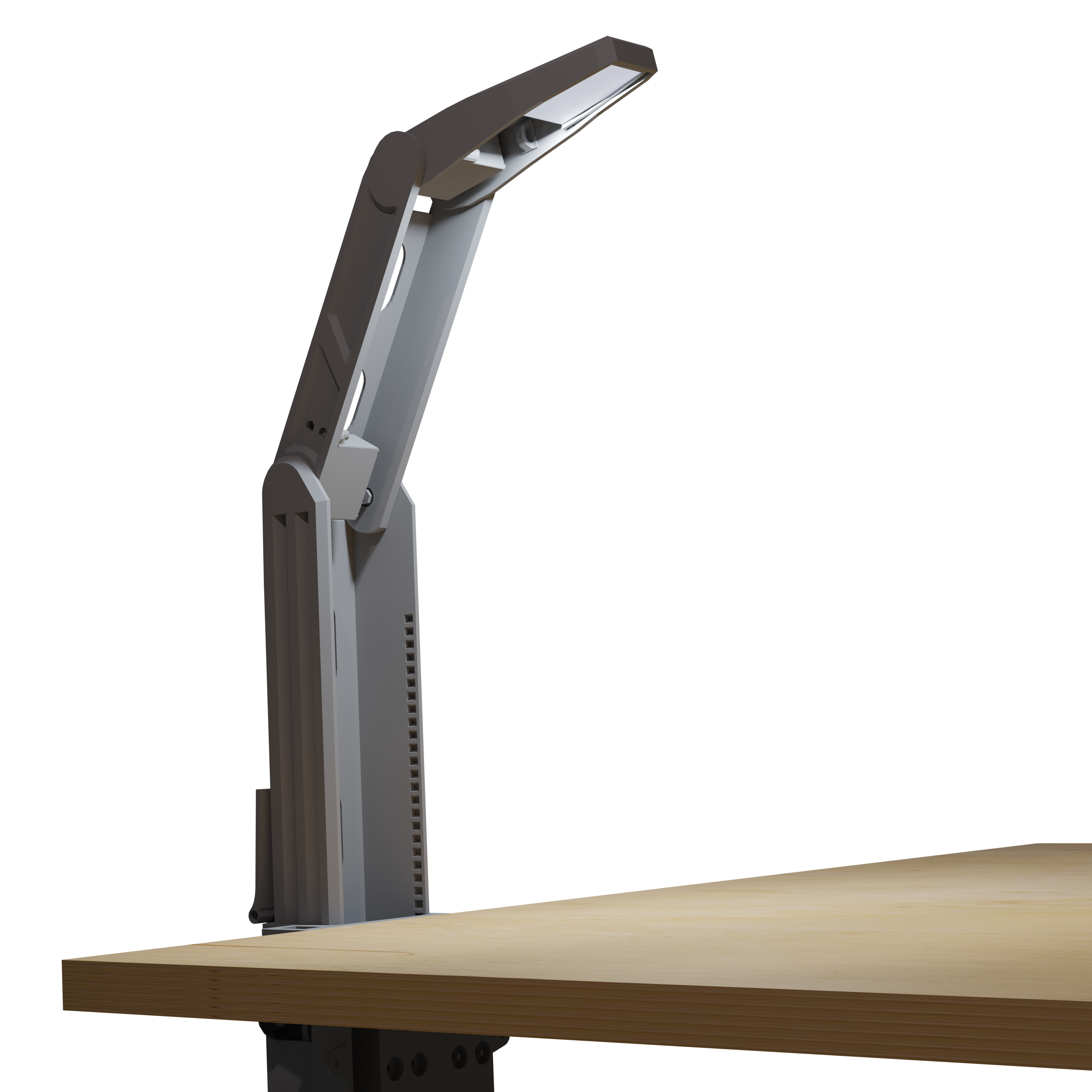 A rendering of a robotic desk lamp.